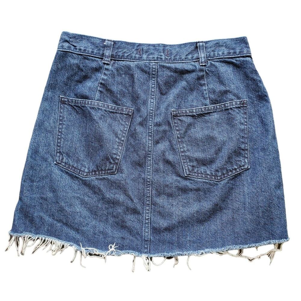 Madewell Casual Wrap Skirt Size 2 Blue Denim Raw Hem Belted Above Knee - Picture 2 of 8